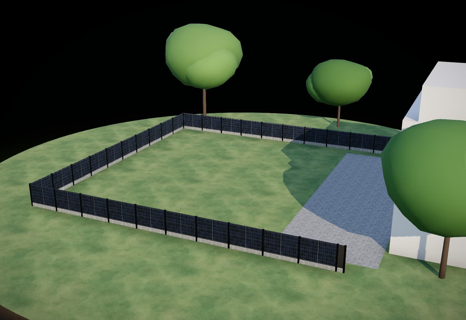 Maquette van een tuin met een SolarFence rond het perceel