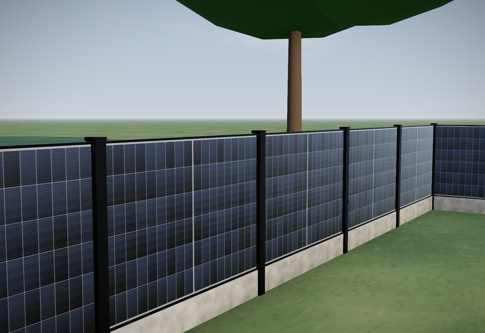 Bifaciale glas-glas zonnepanelen liggend tussen zwarte gleufpalen